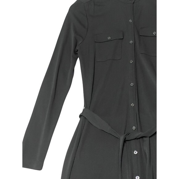 Liz Claiborne Classic Small Black Shirt Dress Tie-Waist Button-Front Long Pocket - Picture 8 of 16